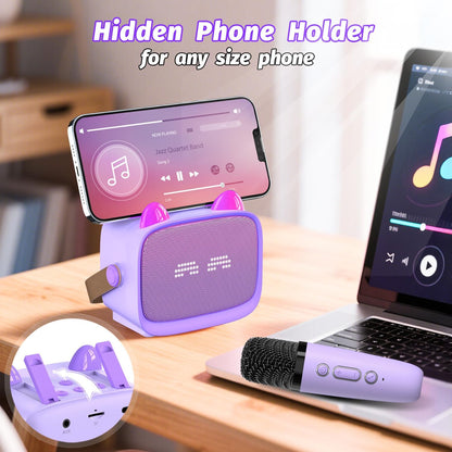 Mini Karaoke Machine Toys Gifts,Kids Portable MP3 Player with 2 Wireless Microphone and LED,Christmas Birthday Gifts for Girls Boys 3 4 5 6 7 8+ Year Old (Purple)