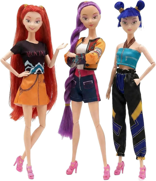 3-Pack Kpop Demon Hunters Toys Action Dolls Set, 11.5-inch Poseable Character Figurines Action Figures Merch, Collectible Toys for Kids & Teen Girls, for Grandkids & Stocking Stuffers