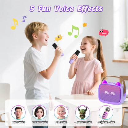 Mini Karaoke Machine Toys Gifts,Kids Portable MP3 Player with 2 Wireless Microphone and LED,Christmas Birthday Gifts for Girls Boys 3 4 5 6 7 8+ Year Old (Purple)