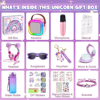 Unicorn Gift for Girls Toys with Kids Karaoke/Microphone/Headphone/DIY Water Bottle/Keychain/Bracelet/Comb, Christmas Birthday Gifts for Girls 3 4 5 6 7 8 9 10+ Year Old Girl Gift Unicorn Toys