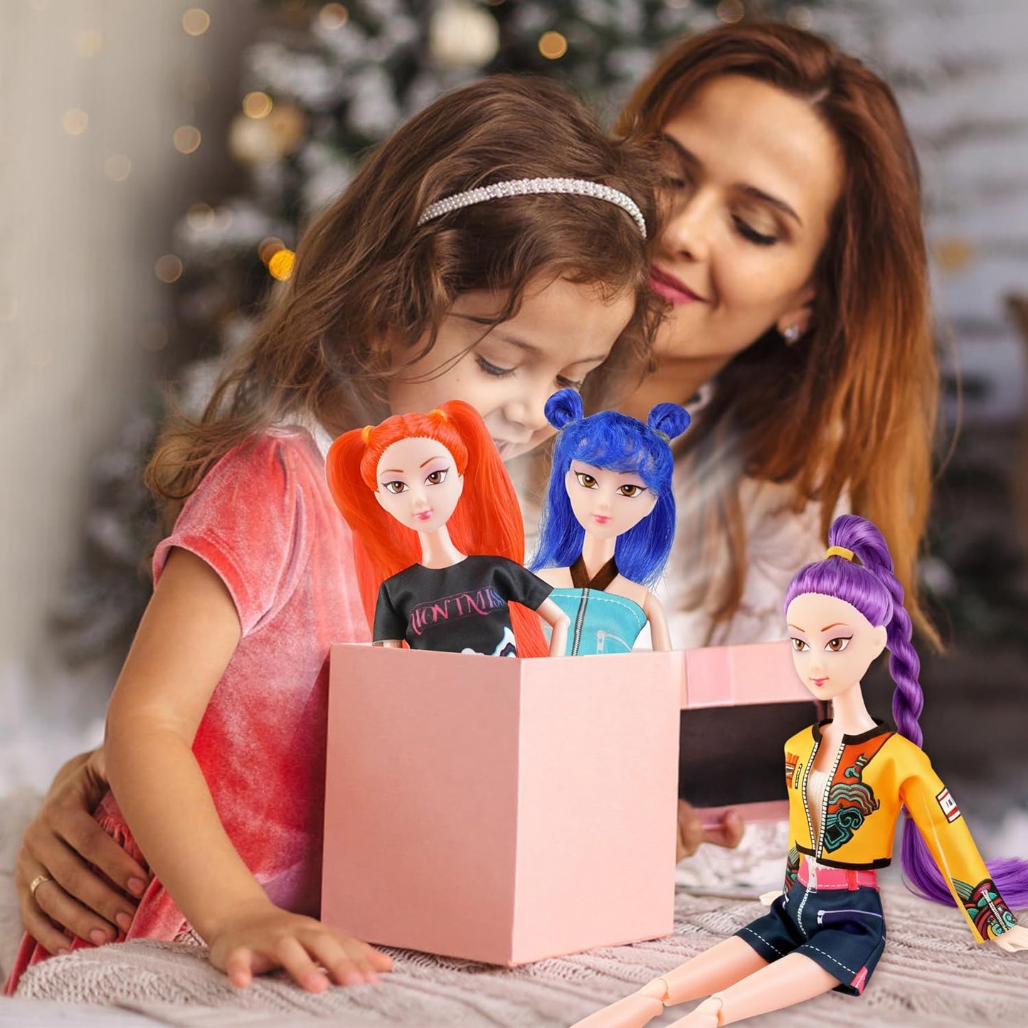 11.8-inch Demon Hunters Toys Action Dolls Set, Poseable Dolls with Movable Joints, Includes Anime Style Waterproof Vinyl Stickers