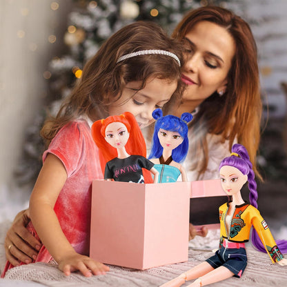 11.8-inch Demon Hunters Toys Action Dolls Set, Poseable Dolls with Movable Joints, Includes Anime Style Waterproof Vinyl Stickers