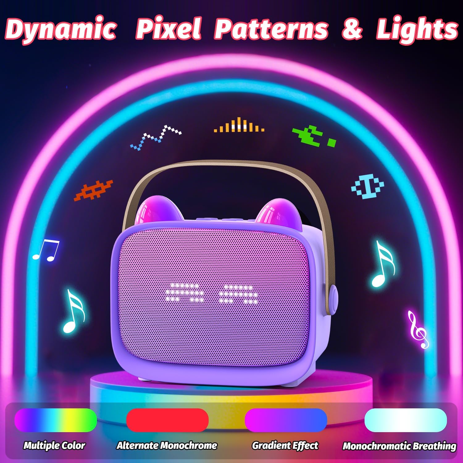 Mini Karaoke Machine Toys Gifts,Kids Portable MP3 Player with 2 Wireless Microphone and LED,Christmas Birthday Gifts for Girls Boys 3 4 5 6 7 8+ Year Old (Purple)