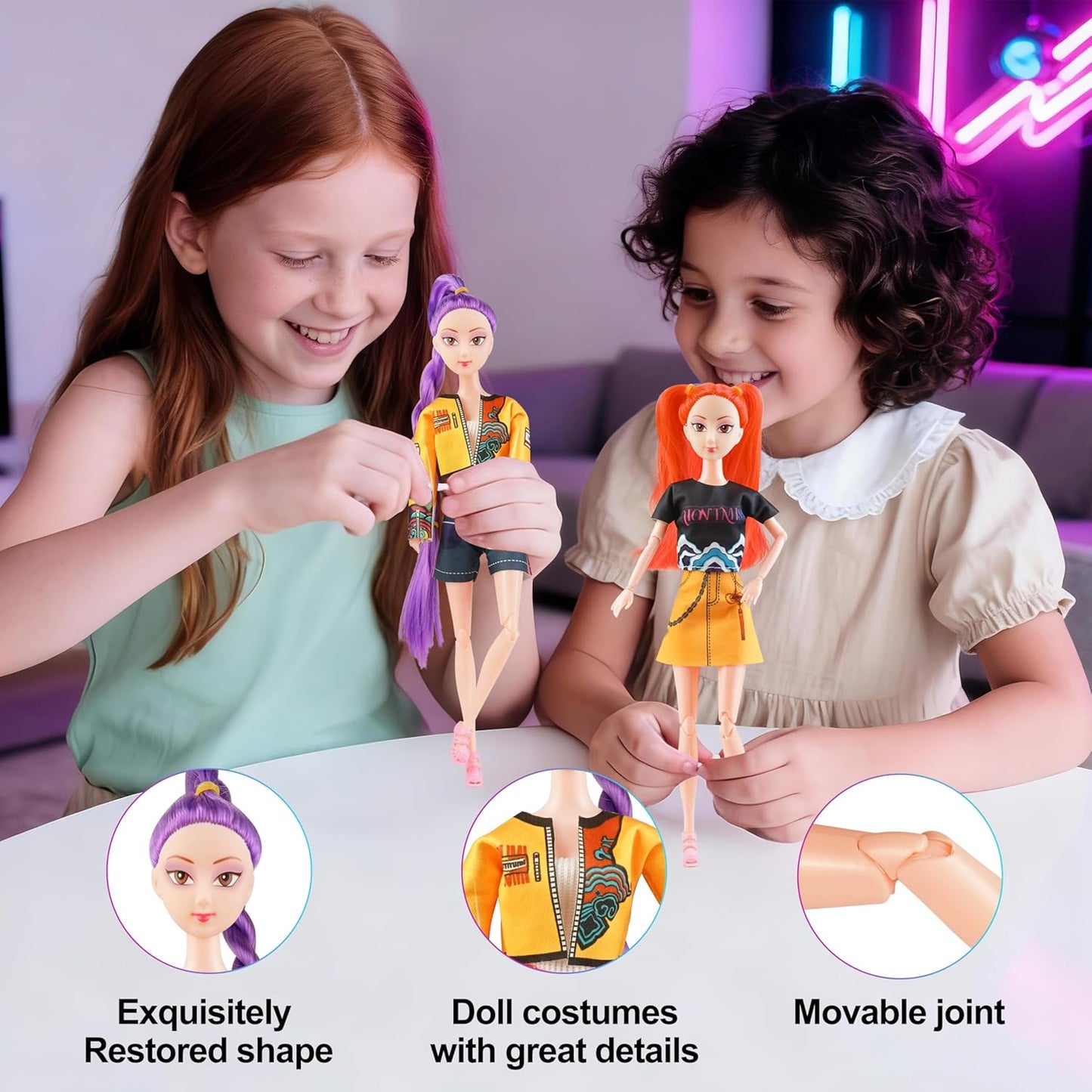 11.8-inch Demon Hunters Toys Action Dolls Set, Poseable Dolls with Movable Joints, Includes Anime Style Waterproof Vinyl Stickers