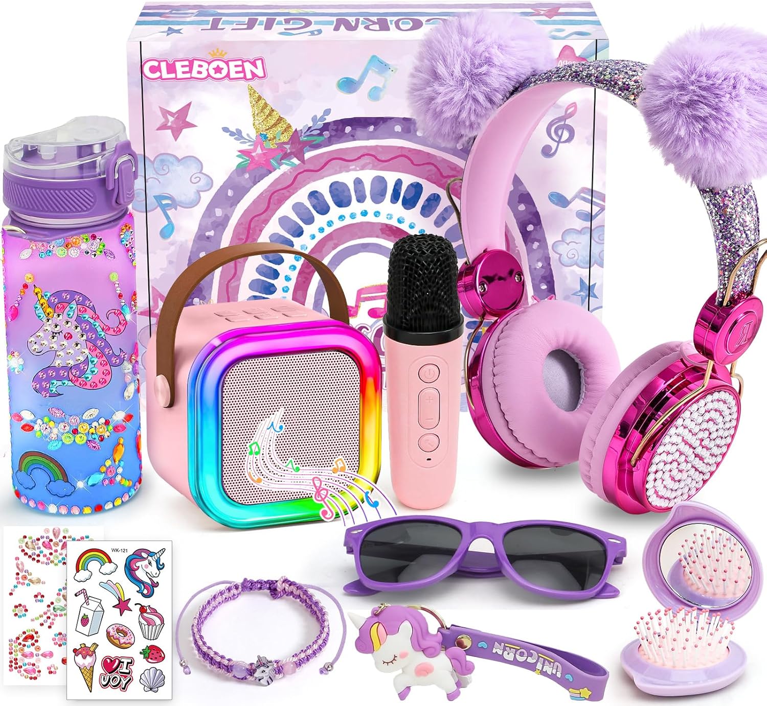 Unicorn Gift for Girls Toys with Kids Karaoke/Microphone/Headphone/DIY Water Bottle/Keychain/Bracelet/Comb, Christmas Birthday Gifts for Girls 3 4 5 6 7 8 9 10+ Year Old Girl Gift Unicorn Toys
