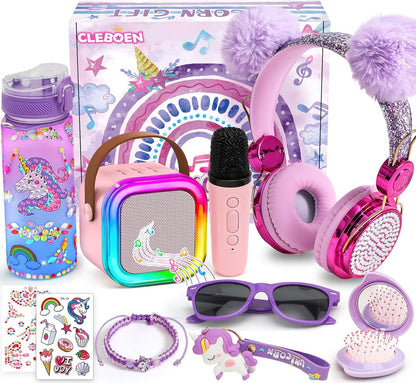 Unicorn Gift for Girls Toys with Kids Karaoke/Microphone/Headphone/DIY Water Bottle/Keychain/Bracelet/Comb, Christmas Birthday Gifts for Girls 3 4 5 6 7 8 9 10+ Year Old Girl Gift Unicorn Toys