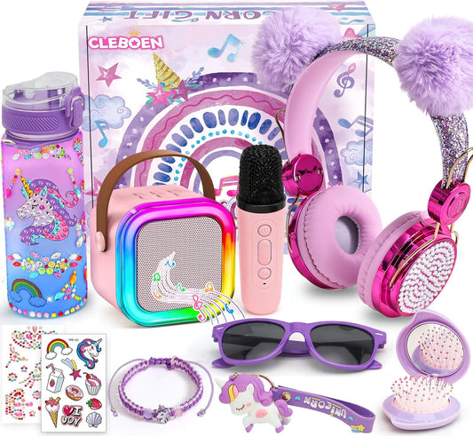 Unicorn Gift for Girls Toys with Kids Karaoke/Microphone/Headphone/DIY Water Bottle/Keychain/Bracelet/Comb, Christmas Birthday Gifts for Girls 3 4 5 6 7 8 9 10+ Year Old Girl Gift Unicorn Toys