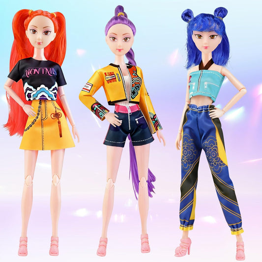 11.8-inch Demon Hunters Toys Action Dolls Set, Poseable Dolls with Movable Joints, Includes Anime Style Waterproof Vinyl Stickers