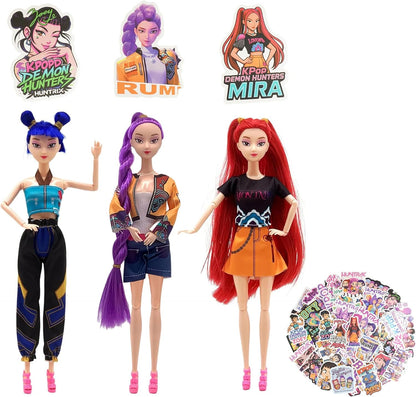 11.8-inch Demon Hunters Toys Action Dolls Set, Poseable Dolls with Movable Joints, Includes Anime Style Waterproof Vinyl Stickers